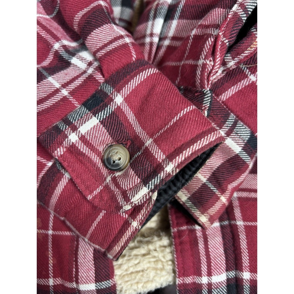 Wrangler Mens Large Sherpa Lined Flannel Shirt Jacket Red Plaid Heavyweight - Picture 3 of 4